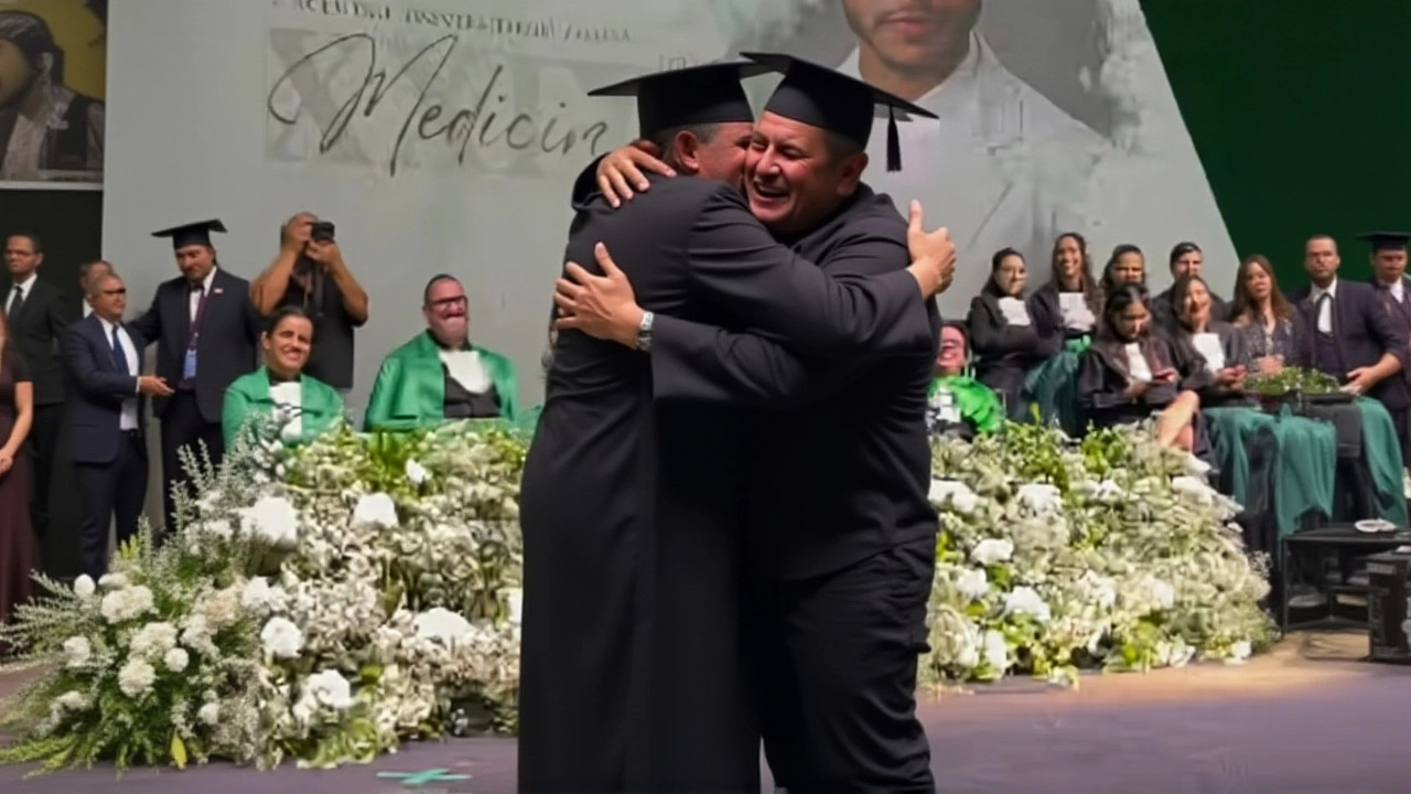 Popó chora ao ver filho Juan receber formatura em Medicina