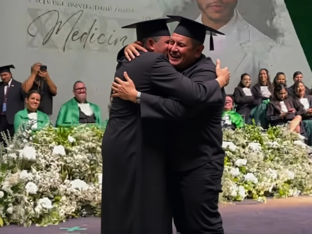 Popó chora ao ver filho Juan receber formatura em Medicina